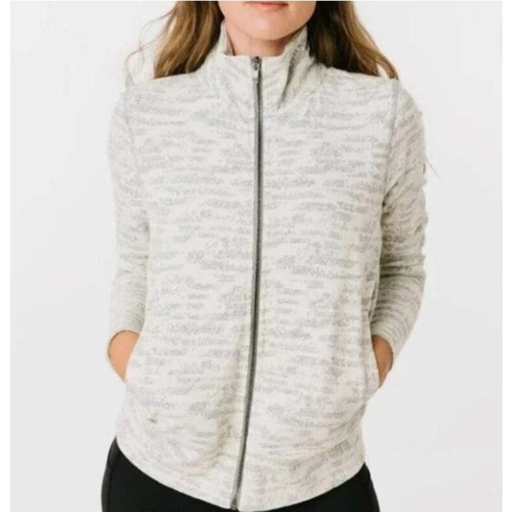 Zyia Active Womens Zipper Up Performance Abstract Jacket Cream Women's XL 3429